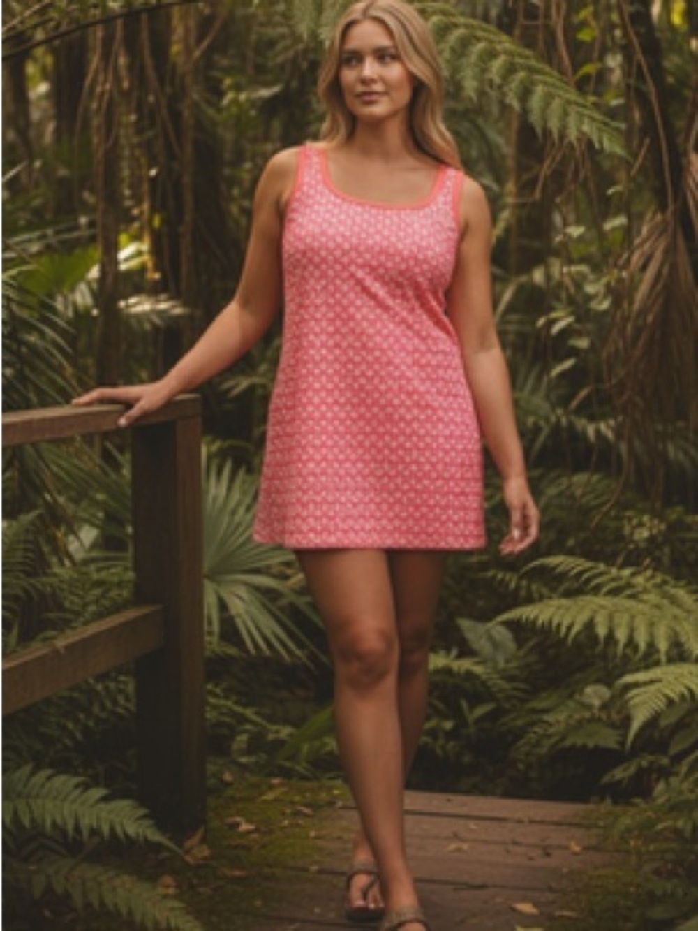 Lands' End Pink Printed One-Piece Swim Dress